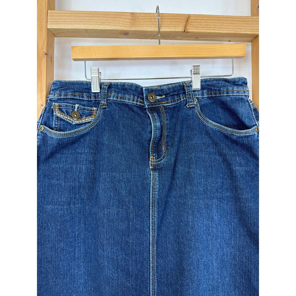 Vintage Christopher & Banks Blue Denim Five-Pocket Pencil Midi Skirt 10 - Picture 2 of 7